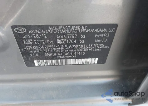2012 Hyundai Elantra Gls from USA, damaged, VIN 5NPDH4AE4CH141446